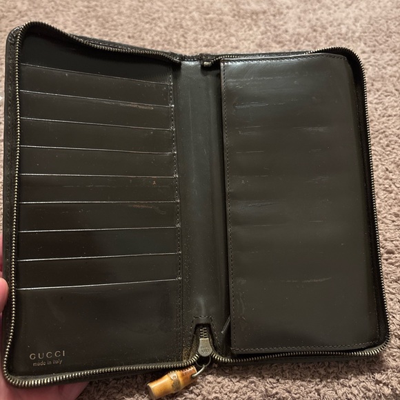 Vintage Gucci Bamboo Zip Around Wallet Brown Leather Long Wallet Made in Italy - Picture 7 of 15